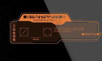 Cyberpunk decal. Vector sticker, label in futuristic style. Inscriptions and symbols, Japanese hieroglyphs for AI controlled, warning.