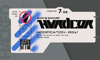 Cyberpunk decal. Vector sticker, label in futuristic style. Sci fi signs, inscriptions and symbols.