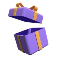 Gift box with ribbon isolated on transparent background. Open gift box. Minimal surprise package. 3d rendering illustration png