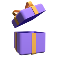 Gift box with ribbon isolated on transparent background. Open gift box. Minimal surprise package. 3d rendering illustration png