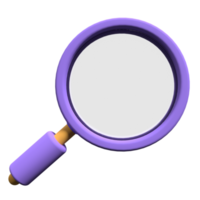 3D magnifying glass. Finding or searching business ideas concept. Cartoon big magnifying glass lens. Search icon. 3d rendering png