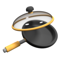 Frying pan 3d illustration on transparent background. 3d frying pan kitchen tool icon. 3d rendering illustration png