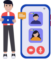 video call with business partner illustration. online group video call with smartphone. illustration of a video call with a friend using a mobile phone png