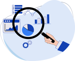 illustration of business man doing data analysis using magnifying glass. data analytics makes predictions of future business png