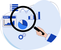 Illustration von Geschäft Mann tun Daten Analyse mit Vergrößerung Glas. Daten Analytik macht Vorhersagen von Zukunft Geschäft png