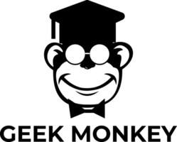 geek monkey sticker wearing glasses, university hat and smiling happily. geeky monkey wearing glasses icon on transparent background png