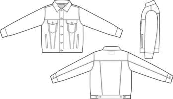 hombres unisexo regular ajuste mezclilla vaquero chaqueta camionero vector plano técnico dibujo ilustración Bosquejo modelo para diseño y tecnología paquetes Moda canalla ropa de calle Moda marca diseño recurso archivo.