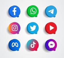 Social Media Logo Pack Simple 3D Style vector