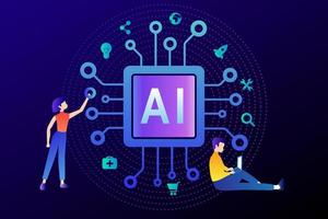 AI technology innovative applications vector infographic. Artificial intelligence, machine learning, data science and cognitive computing concept.