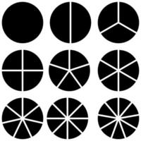 Set infographic icons circles divided by radius into sectors, vector of the circle sector for visualization of infographic data information