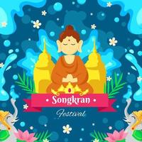 Songkran Festival with Buddha Statue vector