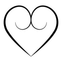 Elegant heart with calligraphic contours, vector buttocks heart shape with calligraphic swirls symbol love