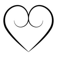 Elegant heart with calligraphic contours, vector buttocks heart shape with calligraphic swirls symbol love