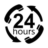 Round the clock service support working, vector black icon handset arrows 24 hours day, round clock support service