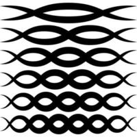 Set wave patterns for decoration, vector wave intersecting stripes macrame elegant squiggle, elements of calligraphy