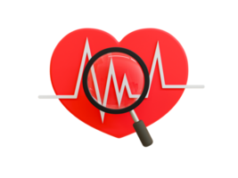3d minimal årlig hälsa kolla upp begrepp. hälsa försäkring begrepp. hjärta med en hjärta Vinka och förstorande glas. 3d illustration. png