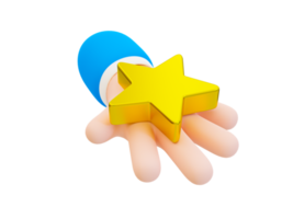 3d minimal geben ein Bewertung. Kunde Befriedigung Konzept. Bedienung Qualität Standard. Kunde Rückmeldung. ein Star auf ein Hand. 3d Illustration. png