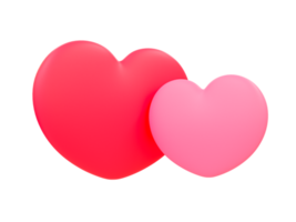 3d minimal couple hearts. valentine's composition. red heart with a pink sitting together. 3d illustration. png