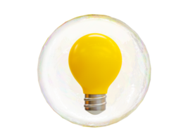 3d minimal light bulb. creativity, imagination, intelligence, learning, and innovation. get a new idea concept. A light bulb in a bubble. 3d illustration. png