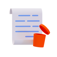 3d delete file. paperwork eraser. document with a trash can. 3d illustration. png