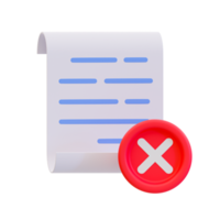 3d file incorrect. paperwork rejected. document with a red cross mark. 3d illustration. png