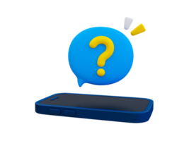 3d minimal questioning concept. problem-solving concept. finding an answer. searching for answers. smartphone with question mark icons. 3d illustration. png