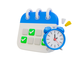 3d minimal time management concept. schedule organization. future life planning. Calendar with an alarm clock. 3d illustration. png