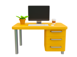 3d minimal Workplace. office desk compositions. desk, and blank screen computer. 3d rendering illustration. png