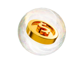 3d minimal economic bubble. Financial bubble. Financial crisis. Economic inflation. Inflated assets concept. Dollar coins in floating bubble. 3d rendering illustration. png