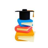 3d minimal graduation concept. graduation cap on top of a pile of books. 3d rendering illustration. png