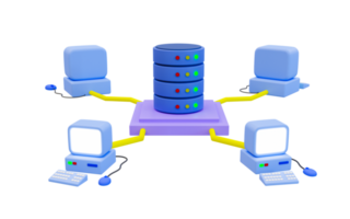 3d mínimo base de datos concepto. base de datos conexión concepto. ordenadores conectado a un base de datos. 3d representación ilustración. png