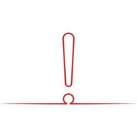 One line exclamation mark attention icon, important information alert exclaim vector