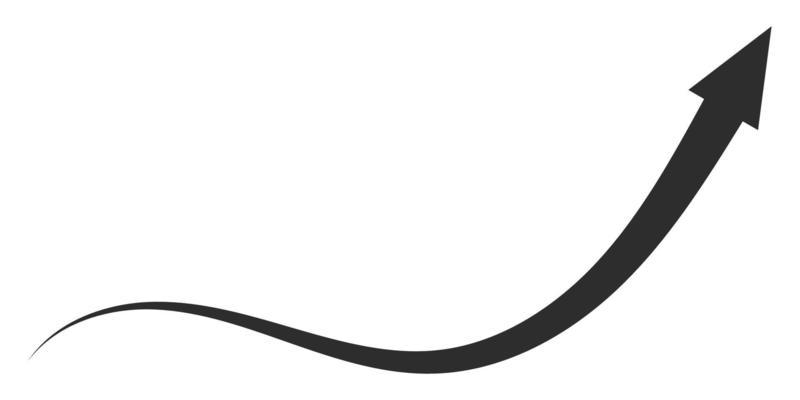 Curved directional arrow  rising trend in stock exchange, flowing arrow pointing to an increase in level asset value stock illustration