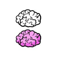 Brain icon in hand drawn doodle style. Reflection and thoughts. Internal organ of the head. Cartoon illustration vector