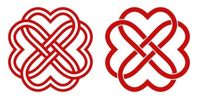 Celtic knot of red hearts in the shape of a flower, vector knot hearts symbol endless love mutual understanding and friendship