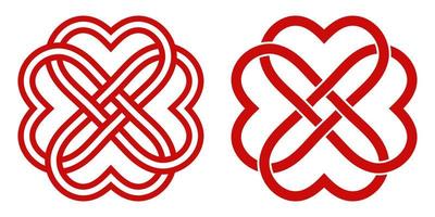 Celtic knot of red hearts in the shape of a flower, vector knot hearts symbol endless love mutual understanding and friendship