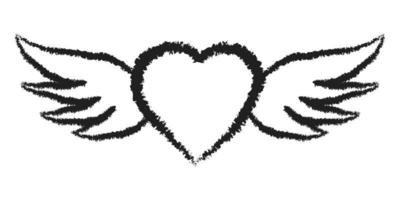 volador ángel corazón con alas símbolo amor mano dibujado tinta inscripciones vector