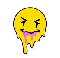 Acid smile face. Psychedelic symbol of rave and techno. Funny sticker for crazy print. vector