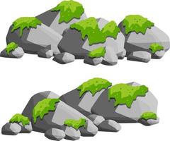 elemento de montaña y bosque. conjunto de rocas con césped o musgo para paisaje ver - dibujos animados ilustración vector