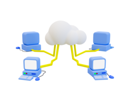 3d minimal nuage l'informatique concept. nuage La technologie un service concept. en ligne espace de rangement système. sans fil Les données stockage. ordinateur de liaison avec une nuage l'informatique icône. 3d le rendu illustration. png