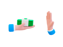 3d minimal bribery in business. anti bribery and anti corruption concept. law breaking concept. Cartoon hand refuses to receive money. 3d illustration. png