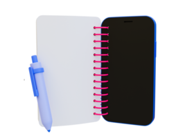 3d empty white notebook. Memo notepad. white diary binding with a smartphone. 3d rendering illustration. png