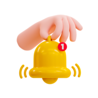 3d minimal New notification alert. New update reminder. Hand holding a ringing bell. 3d illustration. png