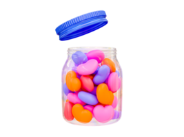 3d minimal colorful love. valentine's composition. colorful heart in the glass jar. 3d illustration. png