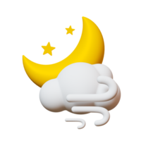 3d minimal Weather forecast concept. Partly cloudy and Windy at night weather icon. 3d illustration. png