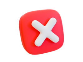 3d minimal Red wrong mark. cancel icon. rejected, disapproved, no, False, not Ok, wrong Choices. Cross mark icon. 3d illustration. png