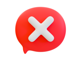 3d minimal Red wrong mark. cancel icon. rejected, disapproved, no, False, not Ok, wrong Choices. Cross mark icon. 3d illustration. png