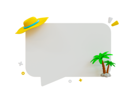 3d minimal beach theme text box. Summer greeting template. Message box. vacation time. letter template with beach compositions. 3d illustration. png