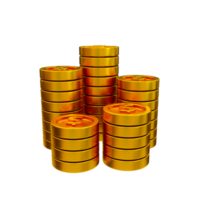 3d money saving concept. A pile of shiny coins. A stack of gold dollar coin. weath symbol. 3d rendering. png