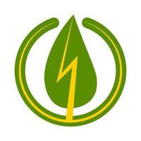 Green energy sign icon, vector green leaf with a lightning bolt in a circle symbol of renewable environmentally friendly energy